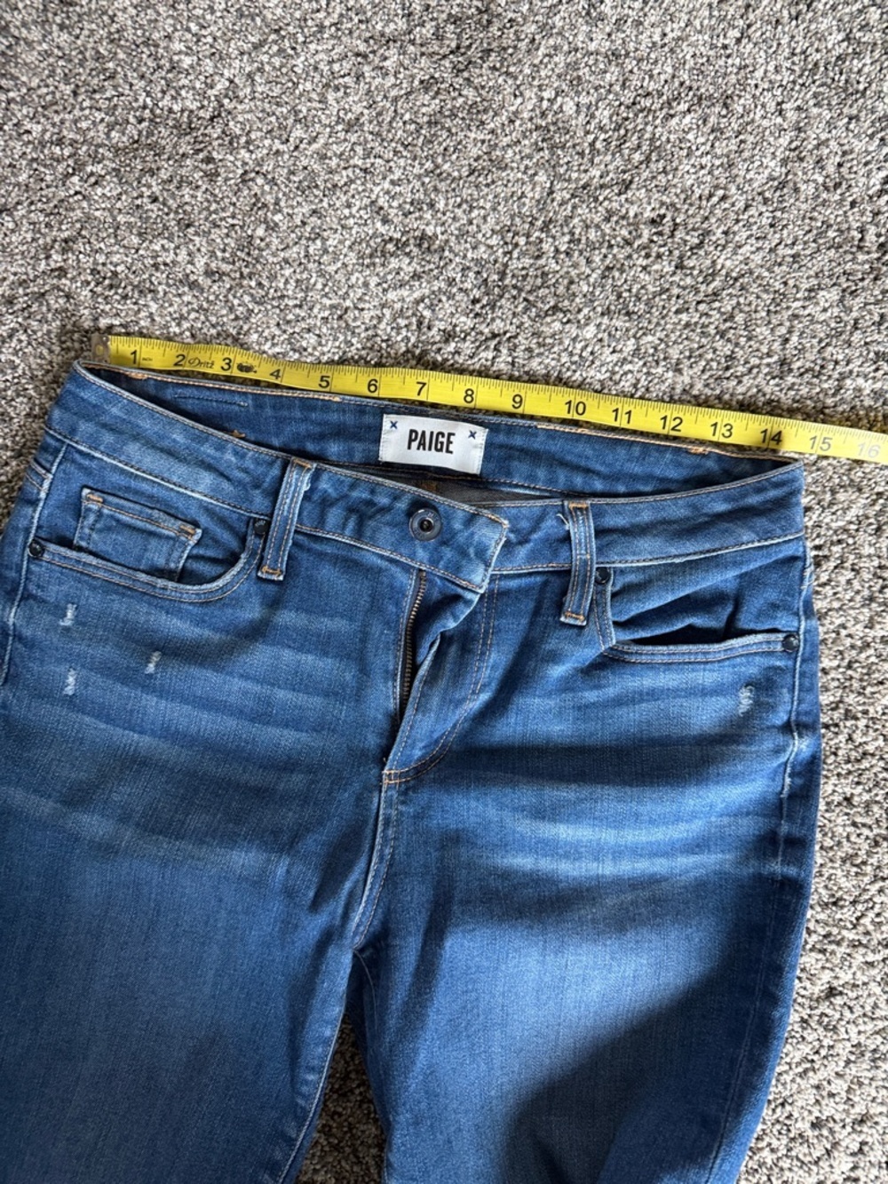 PAIGE Skyline Transcend Vintage Raw Hem Skinny Jeans in Mid Blue - Picture 7 of 7